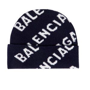 Balenciaga reversible black and white logo unisex beanie black hat NWT
